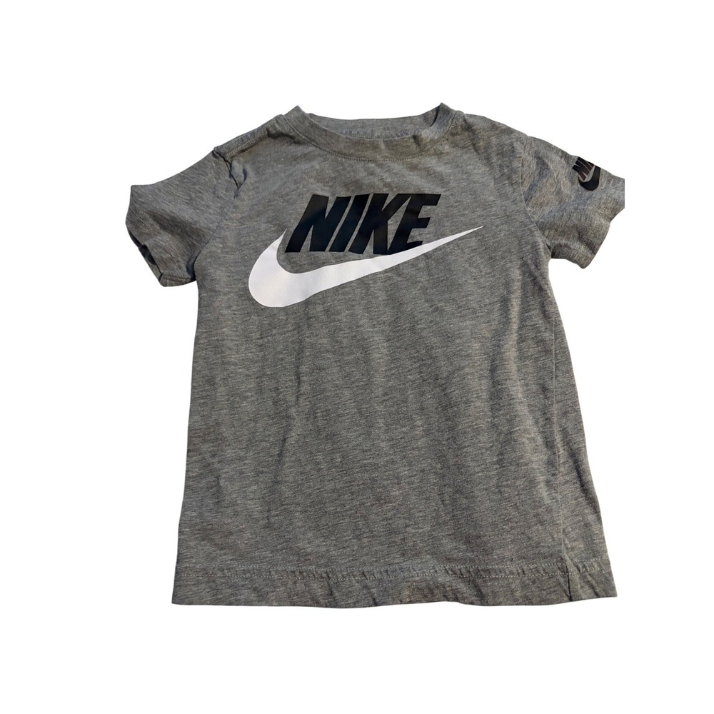 Nike T-Shirt Sporty Heather Grey Big Logo Short Sleeve Size 4/XS Kids